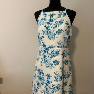 Elegant White and blue floral dress